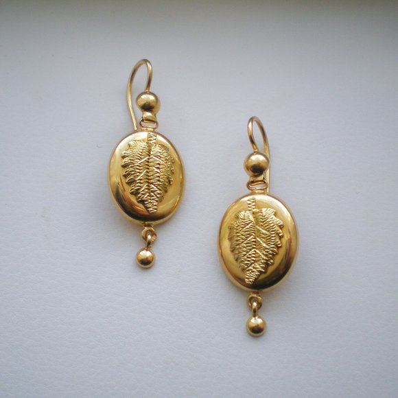 Antique Vintage Russian Soviet USSR 18K 750 Yellow Gold Dangle Drop EARRINGS - Picture 1 of 7